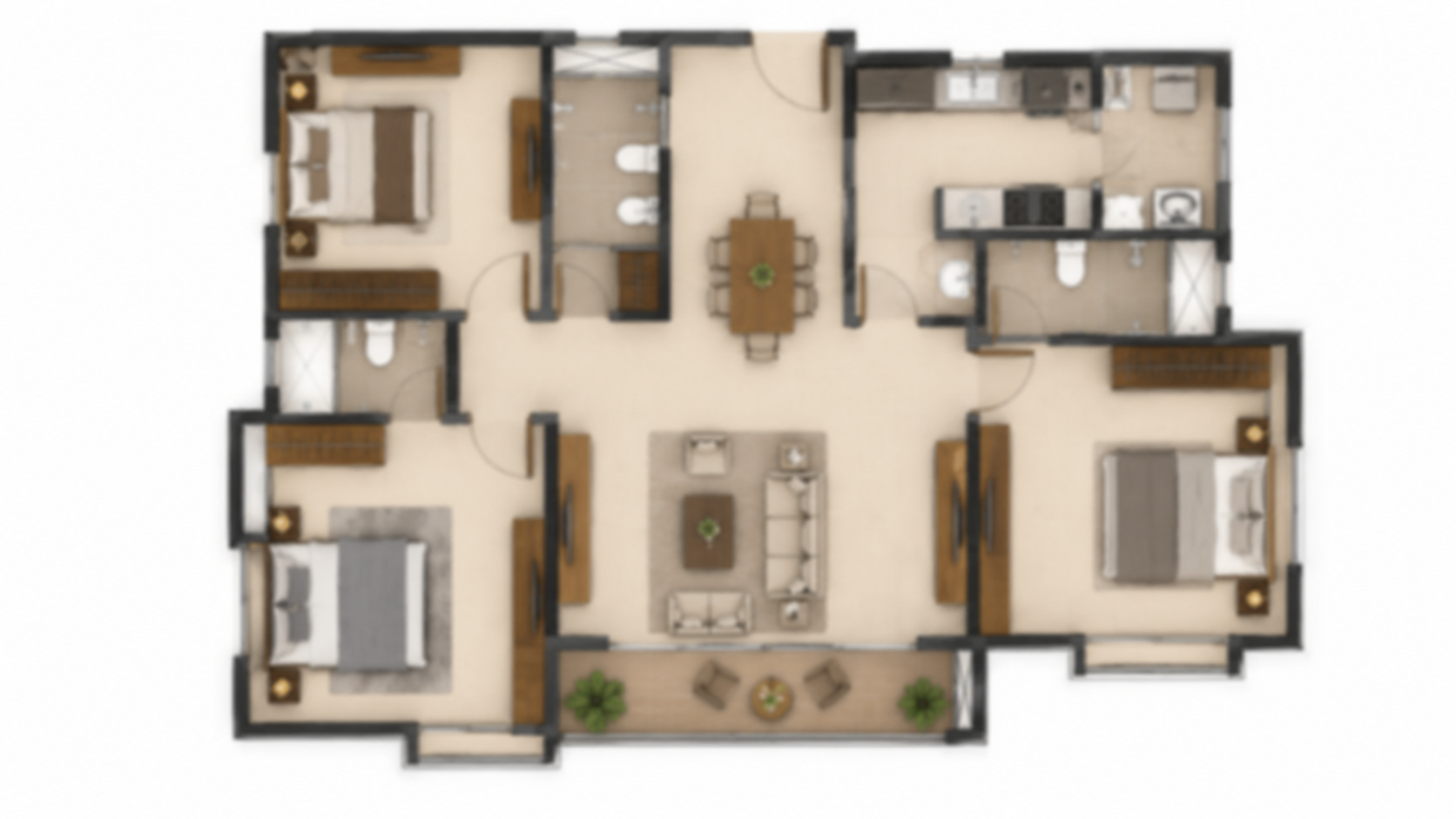 3 BHK Floor Plan - click to unlock
